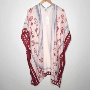 Save The Ocean Kimono Star Fish Bandana Striped Shawl Drape Pink Red OS NWT